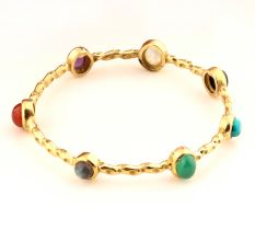 Natural Multi gemstone bangle for women, brass 22k gold plated jewelry